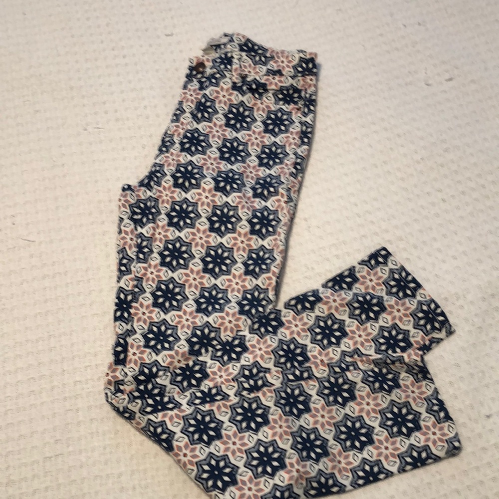 Adam Levine straight leg pants with blue/grey design